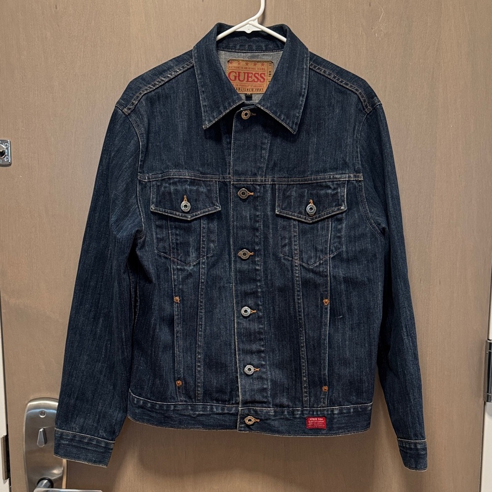 GUESS Men's Vintage Y2K Dark Indigo Denim Jean Jacket
